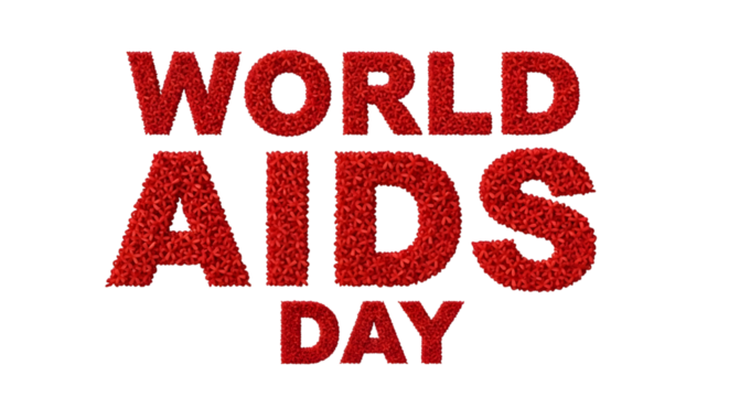 World aids day banner in red floral pattern isolated on transparent background, symbolizing support and awareness for the global health initiative
