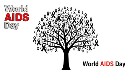 Obraz premium World aids day bare tree with black ribbons, symbolizing awareness and support for those affected by HIV/AIDS, isolated on transparent background