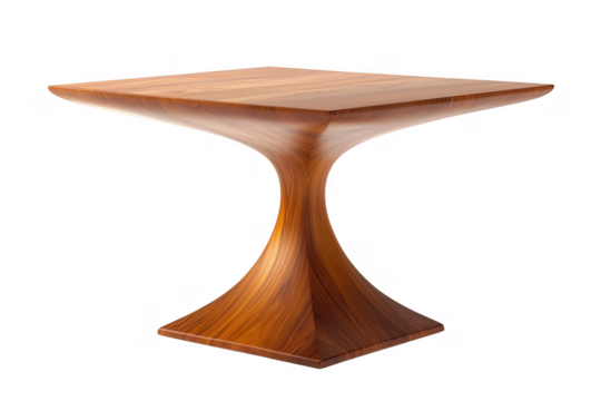 Sculptural wooden table with hourglass base isolated on a transparent background - Powered by Adobe