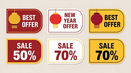 Festive Sale and New Year Offer Labels with Chinese Lanterns image photo High Quality Creative Image Background