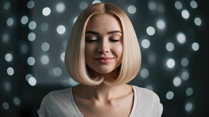 Woman choosing new hairstyle virtual reality simulation. Virtual try on haircut app for beauty and hair fashion. - Powered by Adobe