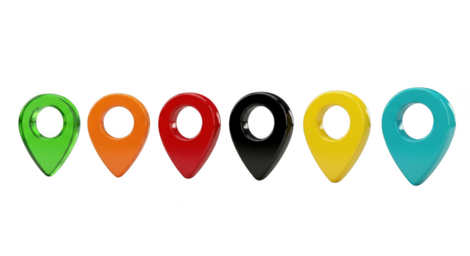 Map pin locations different colors variety choice navigation concept