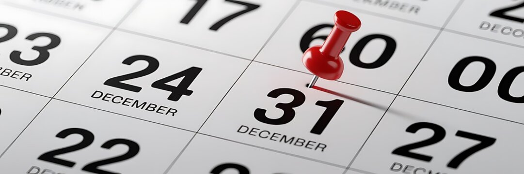 Red Pushpin Marking December 31st on a Calendar Page date High Quality Creative Image Background