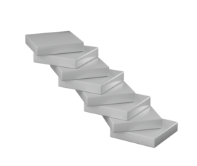 An abstract 3D staircase of white blocks, forming a dynamic and geometric structure. 3d illustration