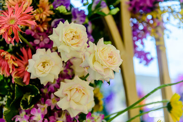 Beautiful flowers decorations, flower background, backdrop wedding decoration, rose pattern, colorful background, bunch of flowers