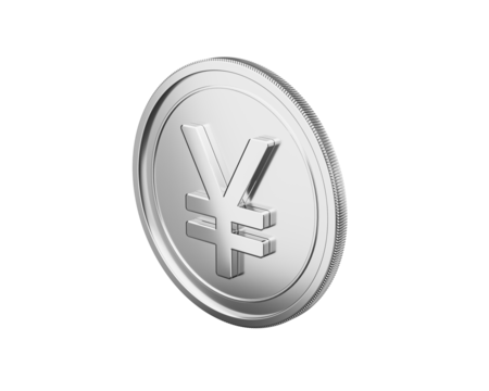 Bright 3D silver Japanese Yen coin. Symbol of economy, investment, and currency.