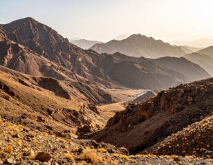 Mountain Landscape at Sunrise Brown and Golden Hues