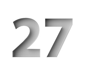 Sleek White Number 27 Twenty Seven With Subtle Shadow Embossed Into Grey Background 3D Illustration