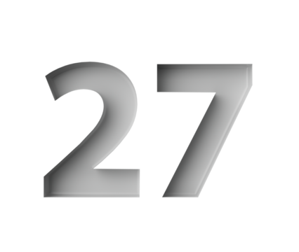 Sleek White Number 27 Twenty Seven With Subtle Shadow Embossed Into Grey Background 3D Illustration - Powered by Adobe
