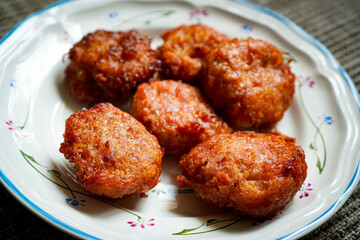 Homemade Thai Fried Pork Patties on Plate