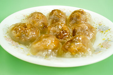 Thai Sago Dumplings with Mushroom Filling on Plate
