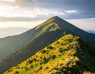 Mountain Peak at Sunset Golden Hour Landscape