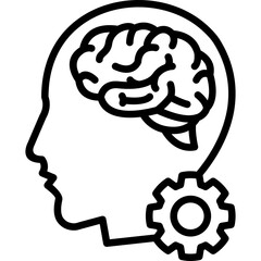 Knowledge Brain Outline Icon with Gear Symbol for Intelligence and Learning Concept