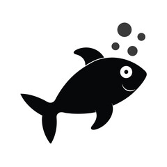 Minimal fish with bubble water silhouette vector simple marine life concept on white background