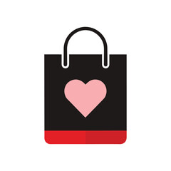 Minimal shopping bag with heart silhouette vector clean retail love brand design on white background