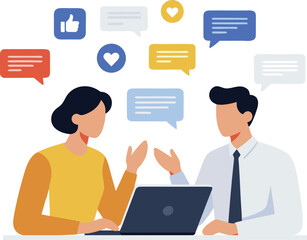 Discussion and Interaction People Exchanging Messages with a Laptop