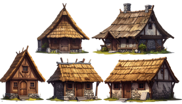 Medieval Fantasy Rustic Huts Set