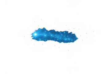 Blue glitter particle effect with lens flare and bokeh, sparkling light wave, transparent background for design