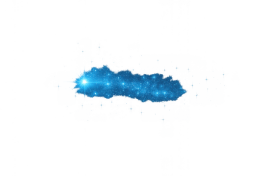 Blue glitter particle effect with lens flare and bokeh, sparkling light wave, transparent background for design