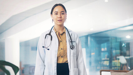 Portrait, doctor or woman with stethoscope in office, physician or healthcare career in cardiology....