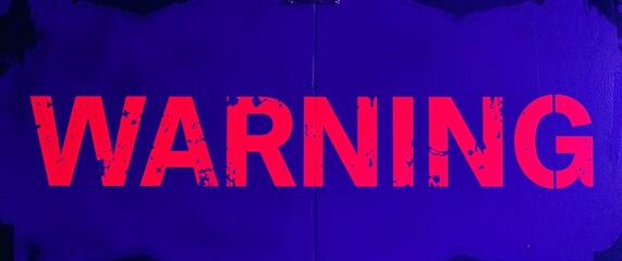 Warning text stenciled in distressed red on blue background