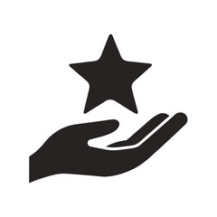 Simple hand holding star silhouette vector minimal motivation reward concept art on white background