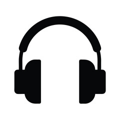 Simple headphone audio symbol silhouette icon vector minimal entertainment listening art on white background