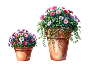 Elegant flower arrangements in pots for home décor isolated on transparent background