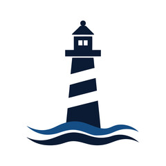 Simple lighthouse with waves silhouette vector icon on white background maritime safety symbol