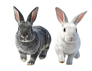 Obraz premium Untitled design - Pair of realistic rabbits sitting and looking curious isolated on transparent PNG
