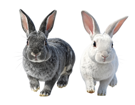 Untitled design - Pair of realistic rabbits sitting and looking curious isolated on transparent PNG