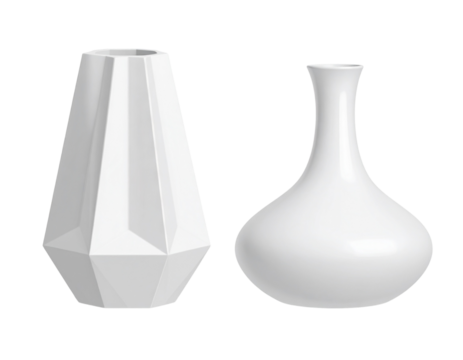 Stylish ceramic vases collection in contrasting designs isolated on transparent background - Powered by Adobe