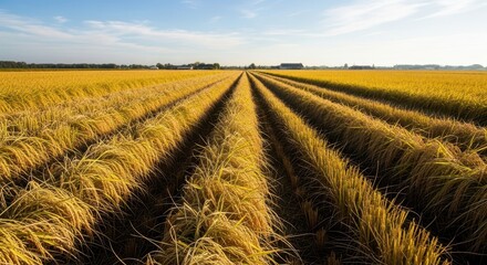 Golden Rice Field in Late Afternoon Sunlight
