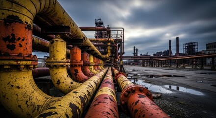 Rusty Industrial Pipes Extending into a Cloudy Sky