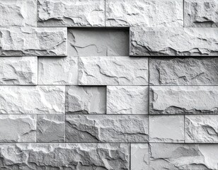 Monochrome Textured Stone Wall Pattern with Rough Surface in Horizontal Bricks