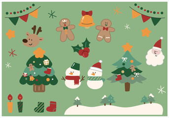 クリスマスの手描きイラスト素材セット