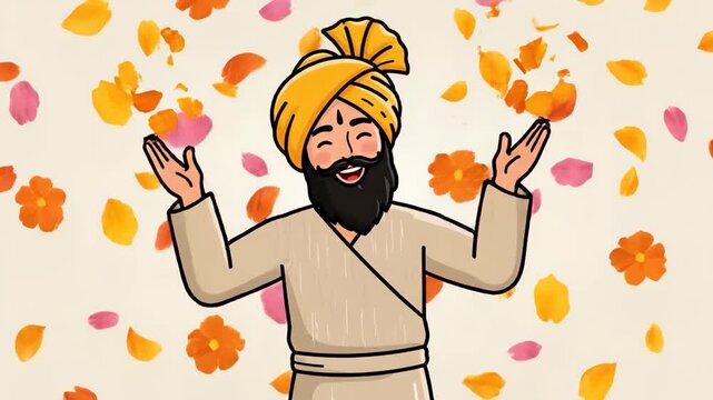 Guru nanak dev ji, the founder of sikhism, is depicted in a serene illustration with a turban and traditional attire guru nanak jayanti