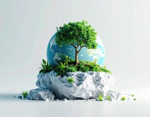 Earth nestled in a verdant rock island