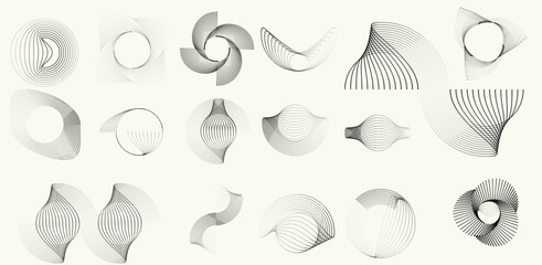 Collection of vector design elements. Set of logos with lines, spirals and circles. Various forms of line and dots design.Vector logo collection. Bundle of circle icons and elements. Set of lines art.