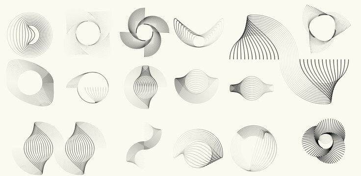 Collection of vector design elements. Set of logos with lines, spirals and circles. Various forms of line and dots design.Vector logo collection. Bundle of circle icons and elements. Set of lines art.