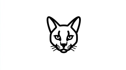 Obraz premium Bold black line drawing of cat's face, pointed ears, whiskers, on white background