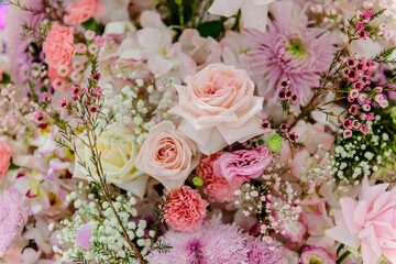 Beautiful flowers decorations, flower background, backdrop wedding decoration, rose pattern, colorful background, bunch of flowers
