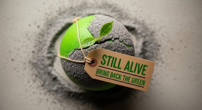 A green planet with a sprout and the Still Alive conservation concept