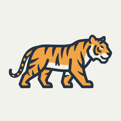 Obraz premium Illustration of a tiger walking with orange fur and black stripes.