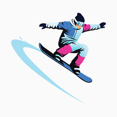 Snowboarder in mid-air performing a trick, wearing winter gear.