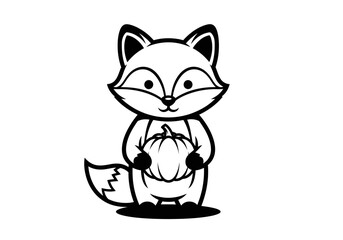 Obraz premium Vector illustration of cute fox holding pumpkin, autumn celebration theme, harvest season vector, Thanksgiving decoration theme, clipart style vector