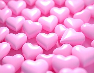 A close-up of many light pink hearts
