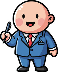 cheerful professional mascot holds pen, ready to guide and advise, isolated on transparent background