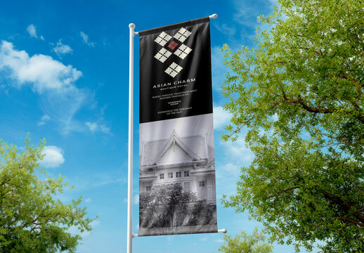 Elegant Banner Mockup Showcasing Asian Architecture PSD