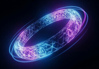 Glow Ring with Circuitry Patterns and Motion Trails on a Dark Background